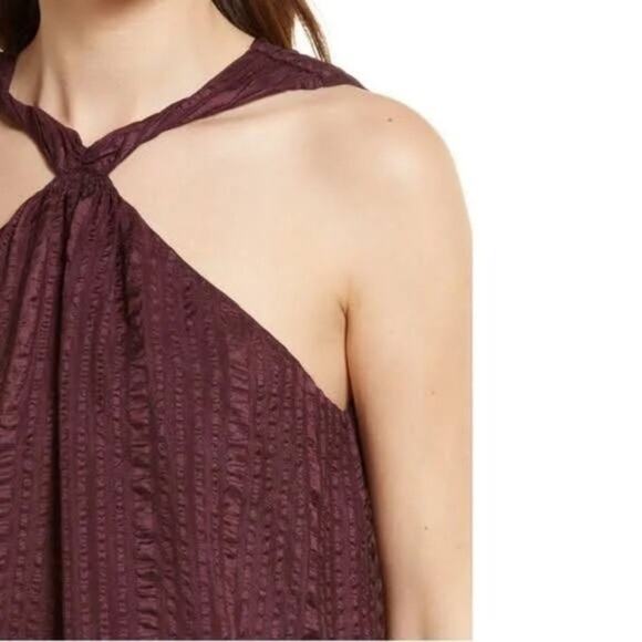 Frame Draped Textured Silk Halter Top in Cabernet size M (b11, b47) - Picture 2 of 7